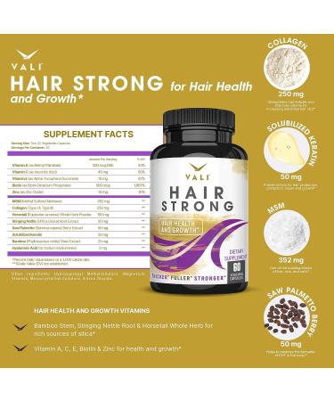 VALI Hair Strong Vitamins with Biotin, Keratin & Collagen - 60 Capsules for Healthier Hair, Skin & Nails - Buy Online on GoSupps.com