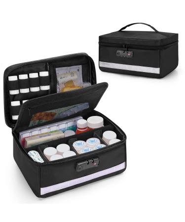Damero Locking Pill Bottle Organizer with Inner Dividers Medicine Storage and Organizer Bag Combination Lock for Medicine Vitamins and Medical Supplies Black