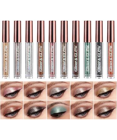 kishi Liquid Eyeshadow Waterproof Shiny Shimmer Eyeliner Long Lasting Metals Foil Diamond Creamy Sparkling Eye Shadow Set for Makeup 10 Colors Expert - Buy Online on GoSupps.com