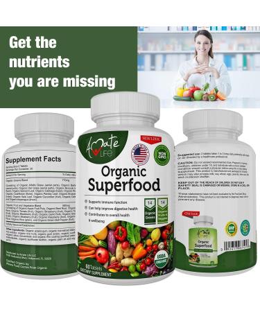 Organic Superfood Greens Fruits Veggies Complex - 120 Count Pack - Antioxidant-Rich Dietary Supplement with 14 Greens, 14 Fruits & Vegetables, Alfalfa - Non-GMO, Organic Ingredients - Buy Online on GoSupps.com
