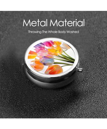 Colorful Transparent Tulips Portable Metal Pill Box | Round Mini 3-Compartment Design | Travel Must-Have for Small Pills - Buy Online on GoSupps.com