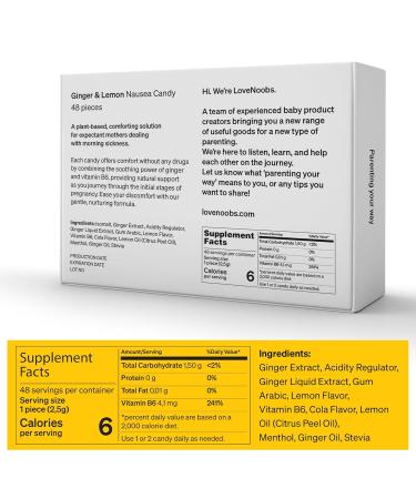 Lemon Ginger Candy for Nausea & Pregnancy | Anti Nausea Chews | LoveNoobs | Sugar-Free & B6 Fortified - Buy Online on GoSupps.com