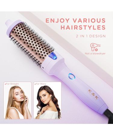 K&K 1.5 Inch Thermal Brush - Volumizing Heated Curling Iron with Ceramic Tourmaline - Quick Heating & Dual Voltage - Silky Smooth Hair - Purple - Buy Online on GoSupps.com