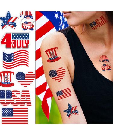 60PCS Independence Day tattoo sticker July 4 Temporary Tattoos Sticker Decal National Flag Hats Heart Star Design for Kids Adult Fake Body Decal Independence Day Party Favor Supplies Gift Decoration 10sheets
