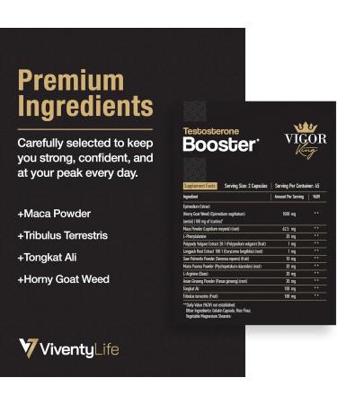 ViventyLife Testosterone Booster Supplement for Men - Horny Goat Weed Tongkat Ali L-Arginine + More - Workout Build Muscle Strength Energy & Performance 90 Capsules - Buy Online on GoSupps.com