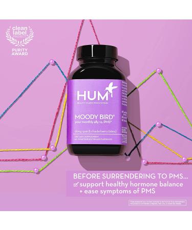HUM Moody Bird: Women's Mood Supplement for Cramps, Cravings & Hormonal Balance - 60 Vegan Capsules - Buy Online on GoSupps.com