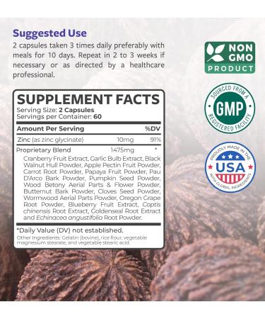 Intestinal Guard (Non-GMO) Maintain Intestinal Health - Potent Natural Formula with Wormwood Black Walnut Goldenseal Pau D'Arco Clove Garlic More - All In One Supplement -120 Capsules (No Pills) 120 Count (Pack of 1) - Buy Online on GoSupps.com