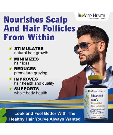 BioMed Health Hair Growth Vitamins for Men 120ct - Saw Palmetto DHT Blocker with Biotin | Advanced Restorative Hair Nutrients for Regrowth and Anti-Gray Hair - Buy Online on GoSupps.com