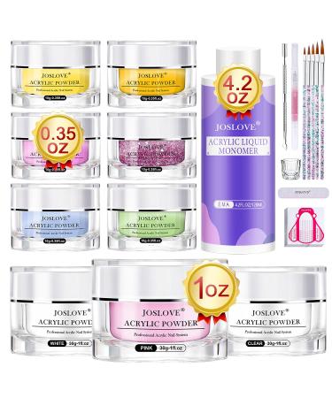 JOSLOVE Acrylic Nail Kit, Acrylic Powder and Liquid Set with 9 Colors Acrylic Powder(0.35-1 oz), EMA Acrylic Liquid Monomer (4.2 fl.oz), 5 Acrylic Brushes for Acrylic Nails Extension Beginner Acrylic Nail Kit S02