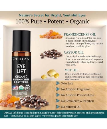 Organic Castor Oil and Frankincense Roll On 100% Pure Hexane Free Eye Oil for Under Eye Reduces Wrinkles Dark Circles & Puffiness Frankincense Essential Oil for Face Roller by Fiora Naturals Castor & Frankincense Blend  - Buy Online on GoSupps.com