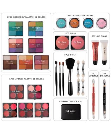 Teenage Girls Hot Sugar Makeup Kit - Full Starter Set with Eye Shadow, Lip Balm, Blush, Lip Gloss, and Mirror (Rainbow) - Buy Online on GoSupps.com