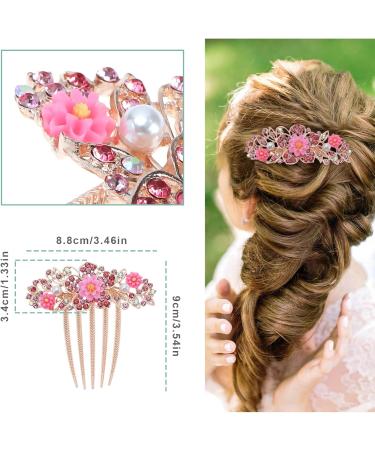 Create idea Flower Hair Comb Rhinestone Wedding Bride Headpiece Decorative Hair Accessories for Wedding Bridal French Twist Bun Full Updos Low Bun Hairstyles Pink - Buy Online on GoSupps.com