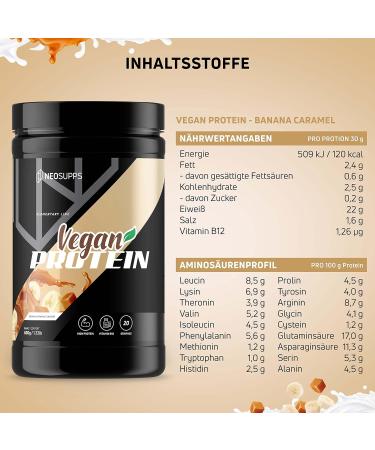 Neosupps Vegan Protein Powder - Banana Caramel 600g | High-Quality Plant-Based Protein with B12 & Sugar-Free - Buy Online on GoSupps.com
