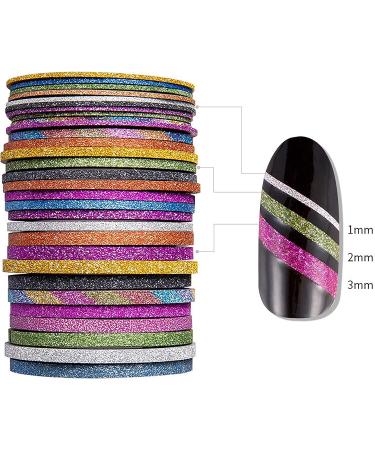 Glitter Nail Striping Tape Set - 42 Rolls, Self-Adhesive 1mm 2mm 3mm, Gold Black Red Design Strips for Nail Art - Buy Online on GoSupps.com