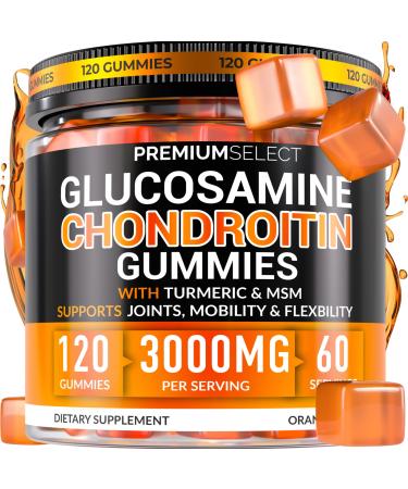 Glucosamine Chondroitin Gummies for Joint Support 120 Glucosamine Gummies Extra Strength 3000mg with MSM Turmeric Calcium Vitamin D3 Sugar Free Vegan Adults Supplement Flexibility & Mobility
