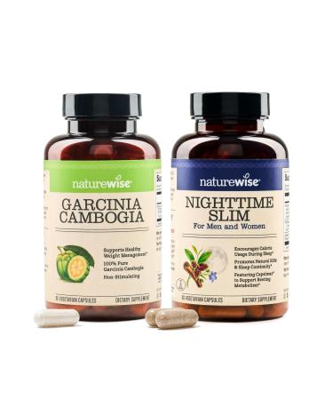 NatureWise 1 Garcinia Cambogia - 60% HCA - Vegan Non-GMO - 90 Capsules 1-3 Month Supply + 1 NighttimeSlim- Cayenne Green Coffee Bean GABA - 60 Capsules 30-Day Supply