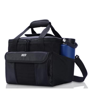 MIER Large Lunch Box for Men, 18 Cans Soft Lunchbox Cooler Bag Insulated Lunch Bags for Adults Work Beach Travel, Top Flap & Multiple Pockets, Black Black 18 Can