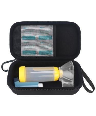 Elonbo Hard Travel Case for Asthma Inhaler Spacer for Kids and Adults,Masks Inhaler Holder, Asthma Travel Organize Carrying Bag, Pocket Fits Medication, Black (CASE ONLY! Inhaler Spacer Not Included)