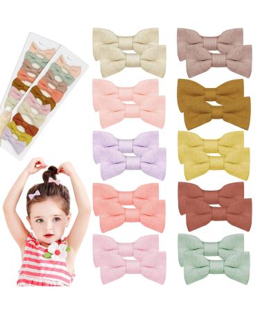 20Pcs Baby Hair Clips Baby Hair Bows Handmade Fully Lined Baby Girl Bows Anti-Skid Crocodile Hair Clips Cotton Linen Hair Bows for Girls Toddler & Kids Bow Hair Accessories 10 Colors in Pairs