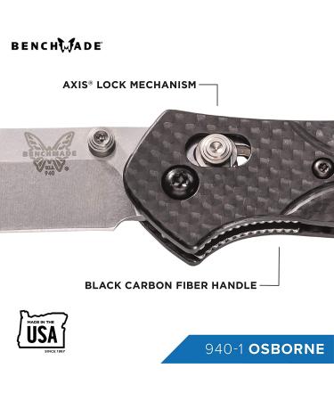 Benchmade 940 EDC Manual Open Folding Knife - Made in USA - Reverse Tanto Blade - Carbon Fiber Handle/Satin Finish - Buy Online on GoSupps.com