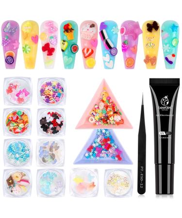Beetles Poly Nail Gel Charms kit Acrylic Bear, 3D Butterfly Nail Charms, Rhinestone Glue Gel Colorful 3D Cute Resin Charm for Nail Art Designs 2021 Nail DIY Crafting Accessories
