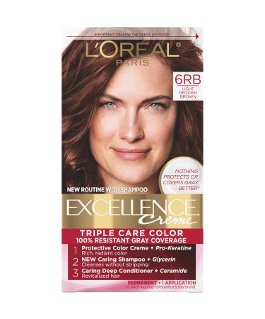 L'Oreal Paris Excellence Creme Permanent Triple Care Hair Color  6RB Light Reddish Brown  Gray Coverage For Up to 8 Weeks  All Hair Types  Pack of 1 1 Count (Pack of 1) 6RB Light Reddish Brown