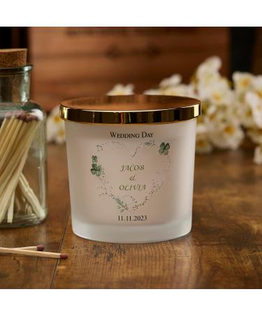 Personalised Large Double Wick Wedding Candle Gift with Green Clover Heart (White Musk and Vanilla) - Buy Online on GoSupps.com