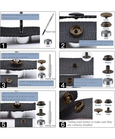 200 Pieces (50Sets) Leather Snap Fastener Kit Tool 5/8 inches (15mm) Snaps for Leather Press Studs Snap Fasteners Stainless Snaps Buttons for Canvas DIY  Bags  Clothes  Fabric  Jeans (Bronze) - Buy Online on GoSupps.com