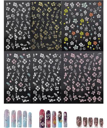 3D Hibiscus Flower Nail Stickers | Self-Adhesive Nail Decals - Elegant Floral Designs for Women & Girls - Tropical Leaf Art Supplies (6 Sheets - Buy Online on GoSupps.com