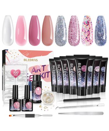 8 colors nail gel set Bledra's nail extension gel set with top base coat slip solution nail decorations builder gel for nail art design gelnail starter set for beginners - gifts for women
