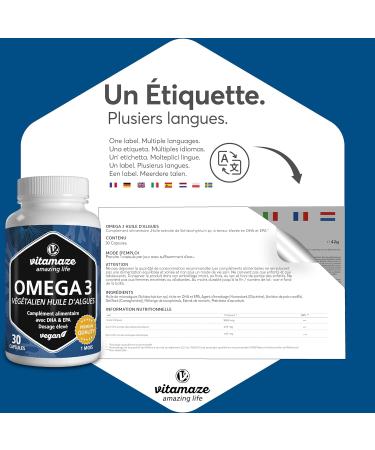 Omega 3 Vegan High Quality Seaweed Oil in High Dose - 1 Capsule per Day 1080mg with 375mg DHA and 125mg EPA for 1 Month - Maximum Bioavailability - Buy Online on GoSupps.com