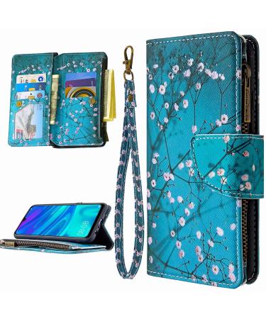 Miago 9 card slots leather cover for Huawei Y6 2019 colorful zip flip shell wallet case cell phone case PU leather pocket protective cover blue flower huawei y6 2019 blue flower