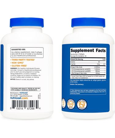 Nutricost Omega 3 Fish Oil - 2500MG 120 Softgels (40 Serv) - Fish Oil Wild Caught! 1200mg EPA 850mg DHA - Non-GMO Gluten Free 120 Count (Pack of 1) - Buy Online on GoSupps.com
