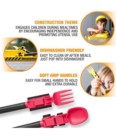 Dinneractive Construction Themed Utensil Set for Kids - 2-Piece Fork and Spoon for Toddlers in Fuschia - Buy Online on GoSupps.com