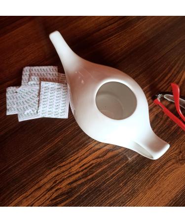 Porcelain Ceramic Neti Pot for Nasal Cleansing - Sinus Relief & Optimal Health | White with Plastic Eye Wash Cup - International Shipping - Buy Online on GoSupps.com