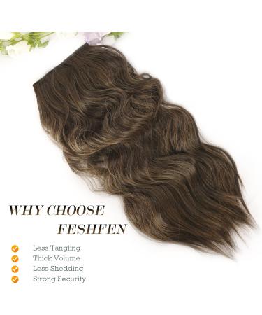 FESHFEN Invisible Wire Hair Extensions - 20 Inch Long Wavy Hairpiece for Women, Dark Brown mix Caramel - Buy Online on GoSupps.com