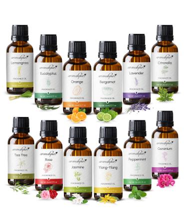 Fragrance Oil Fresh and Floral Series Aroma Oil for Home Fragrance Best for Aromatherapy Used in Diffusers Candles Air Fresheners Soaps Set of 12 180ml
