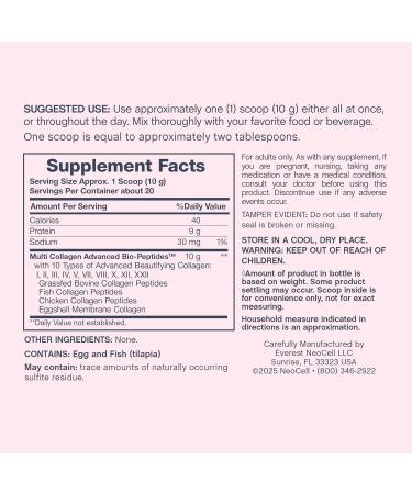 NeoCell Multi Collagen Powder | 7 oz | 10 Types of Advanced Bio-Peptides | Superior Absorption | Unflavored and Mixes Easily - Buy Online on GoSupps.com