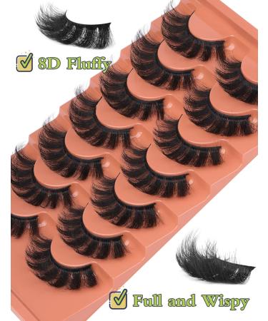 False Mink Lashes 18mm D Curl Russian Strip Eye Lashes by GODDVENUS B-thick - 7 Pairs of Full Wispy Fluffy Fake Eyelashes with Cotton Band - Short Cat Eye Extensions Alternative - Buy Online on GoSupps.com