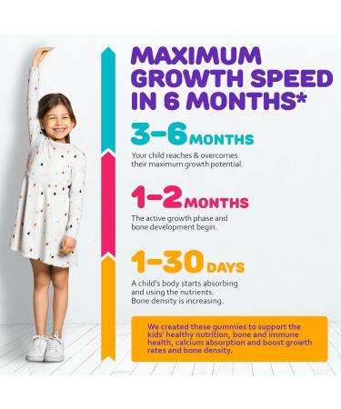 Height Growth Gummies for Kids - Growth Vitamins for Teens Height Increase Multivitamin for Boys & Girls with Calcium Vitamin D C K2 Magnesium Zinc Natural Height Growth Maximizer Supplement 60 PCS Kids Gummies - Buy Online on GoSupps.com