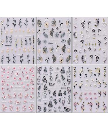JMEOWIO 6 Sheets 3D Embossed Spring Flower Nail Art Stickers Decals Self-Adhesive 5D Colorful Summer Floral Nail Supplies Nail Art Design Decoration Accessories - Buy Online on GoSupps.com