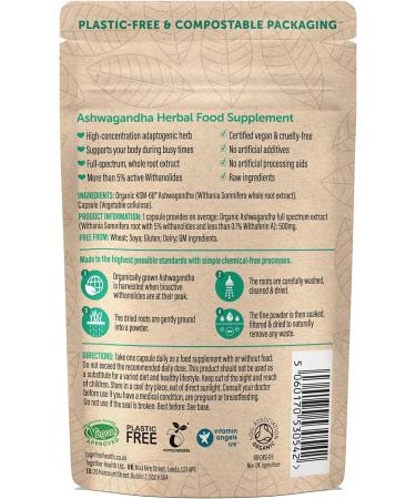 Organic KSM-66 Ashwagandha Roots Extract 30 Vegecaps | Vegan Friendly, UK Made | High Concentration Full Spectrum Formula | 100% Certified | Unflavoured - Buy Online on GoSupps.com