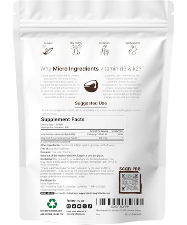 Micro Ingredients Vitamin D3 10000 iu + K2 200 mcg Coconut Oil Softgels & Organic Collagen Peptides Powder Bundle 2 Pack | Essential Sunshine Vitamins | Hydrolyzed Type I & III Bovine Collagen - Buy Online on GoSupps.com