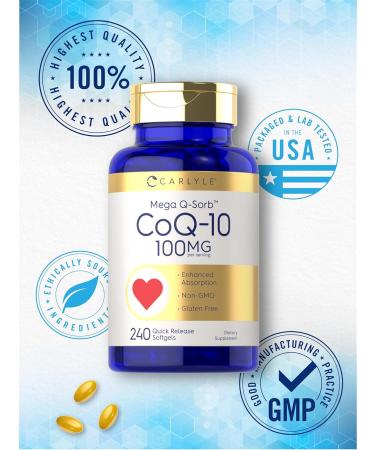 Carlyle CoQ10 100mg - 240 Softgels | Mega Q-Sorb Coenzyme Q-10 with Black Pepper Extract | Non-GMO & Gluten Free International Shipping Available - Buy Online on GoSupps.com