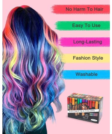 8 Pcs Washable Hair Chalks for Girls - Non-Sticky Portable Temporary Hair Dye Spray - Perfect for Halloween, Christmas, Birthday Parties - Kids & Women Gifts - Buy Online on GoSupps.com