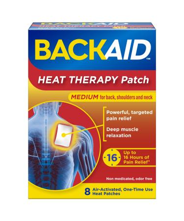 Backaid Heat Therapy Patch, Portable Heating Pad, Medium for Back, Shoulders, and Neck Pain Relief, 8 Count, White