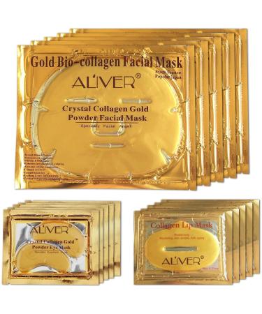 24K Gold Bio Collagen Crystal Face Mask + Eye Mask + Lip Mask Anti ageing Skin Care (5pairs/set)