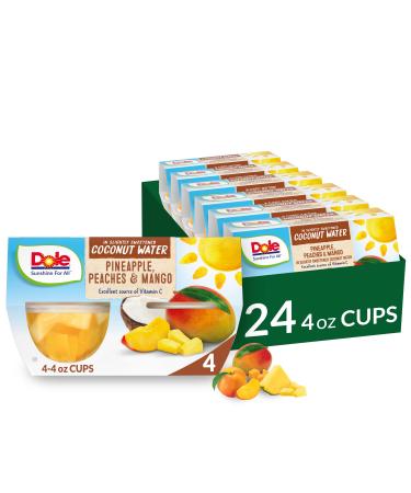 Dole Fruit Bowls Pineapple Peach Mango in Slightly Sweetened Coconut Water, Gluten Free Healthy Snack, 4 Cups with 4 Ounce each (Pack of 6) (Packaging may vary) Pineapple, Peach, & Mango