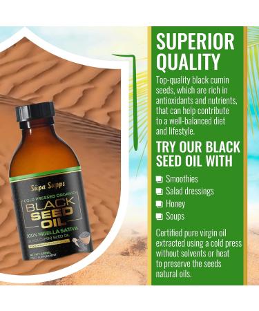 Organic Black Seed Oil - 100% Pure Cold Pressed Nigella Sativa Oil for Immune Support & Wellness - Antioxidant & Anti-Inflammatory Herbal Supplement - Buy Online on GoSupps.com