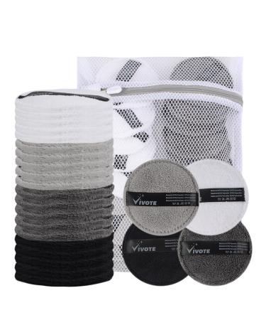 Vivote microfiber Washable Cotton Pads 20 pieces Reusable microfiber snack towels soft for facial cleaning and skin care with laundry bag (color mixture) multicolored